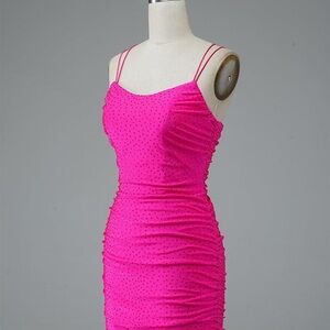 Lace Up Spaghetti Straps Short Homecoming JR Prom Dress Hot Pink ~ NEVER WORN